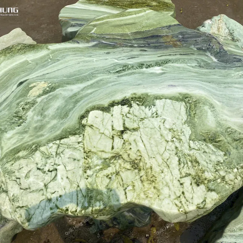 Bộ Bàn Ghế Đá Serpentine Tự Nhiên Nguyên Khối