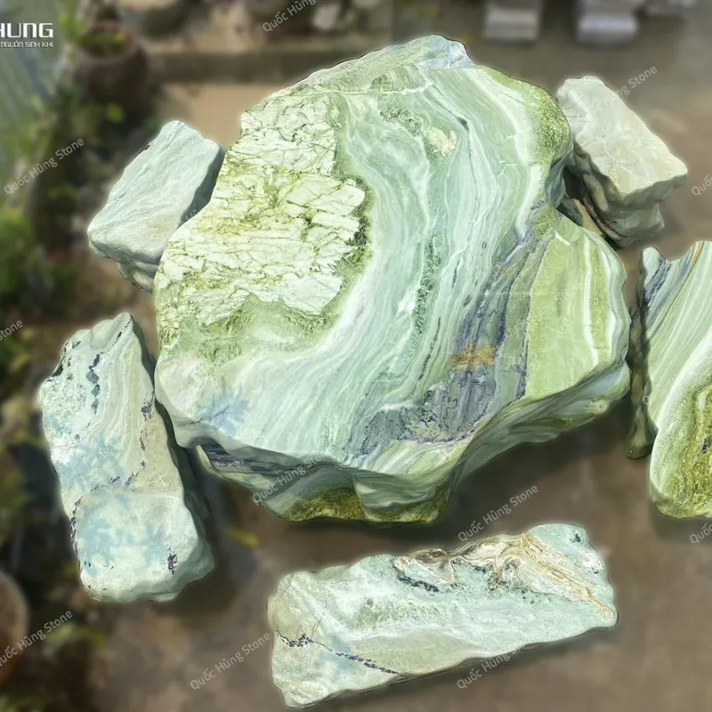 Bộ Bàn Ghế Đá Serpentine Tự Nhiên Nguyên Khối