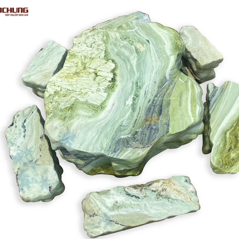 Bộ Bàn Ghế Đá Serpentine Tự Nhiên Nguyên Khối