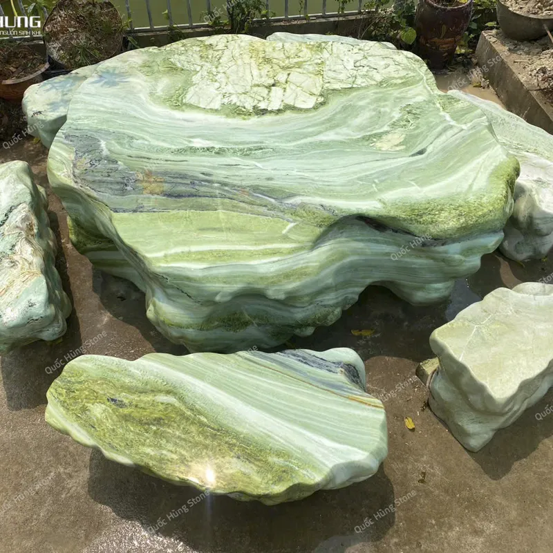 Bộ Bàn Ghế Đá Serpentine Tự Nhiên Nguyên Khối