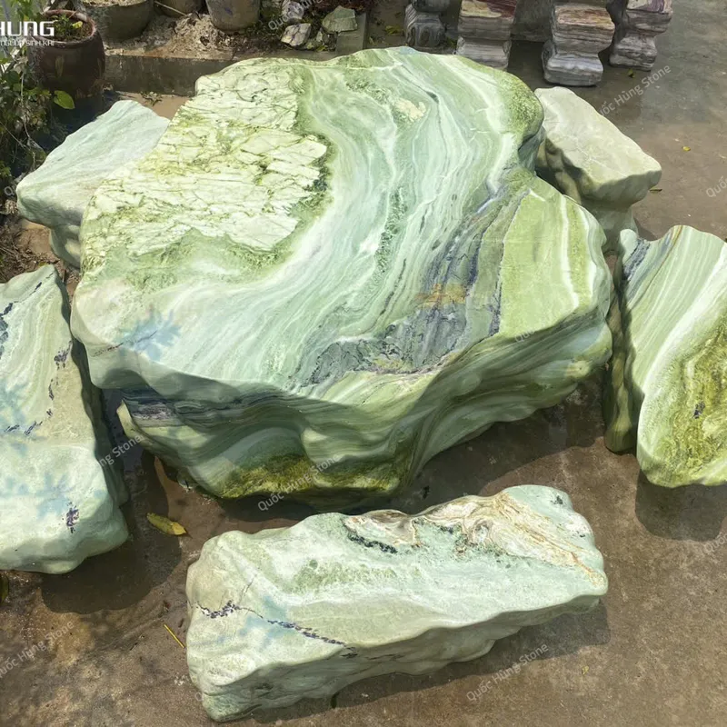 Bộ Bàn Ghế Đá Serpentine Tự Nhiên Nguyên Khối