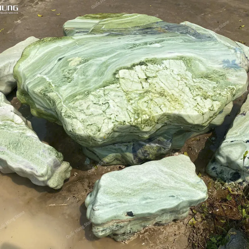 Bộ Bàn Ghế Đá Serpentine Tự Nhiên Nguyên Khối