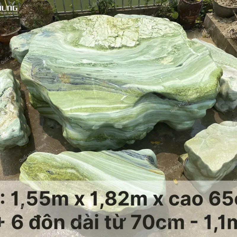 Bộ Bàn Ghế Đá Serpentine Tự Nhiên Nguyên Khối