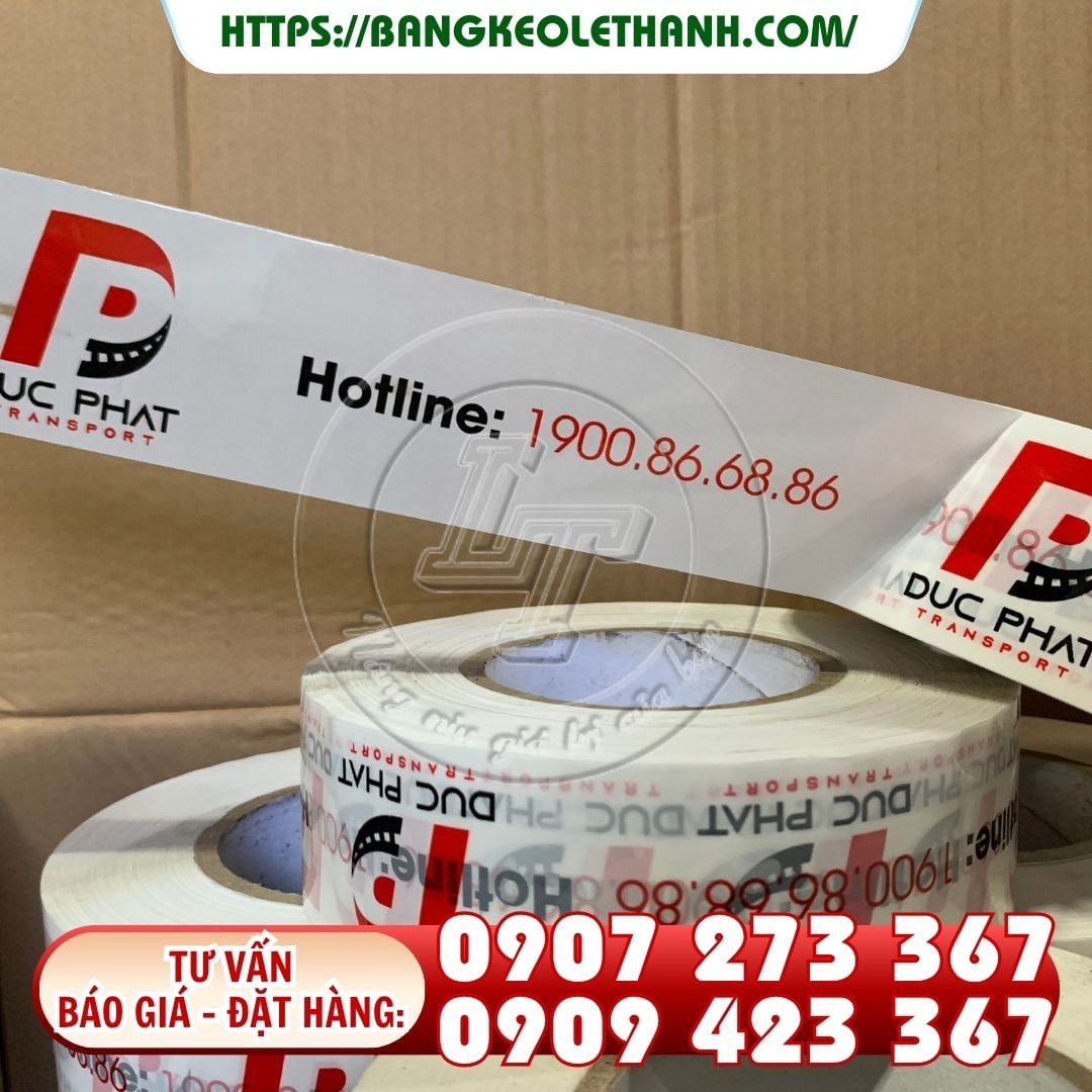 Băng keo in logo, in chữ trên nền màu, in 2 màu