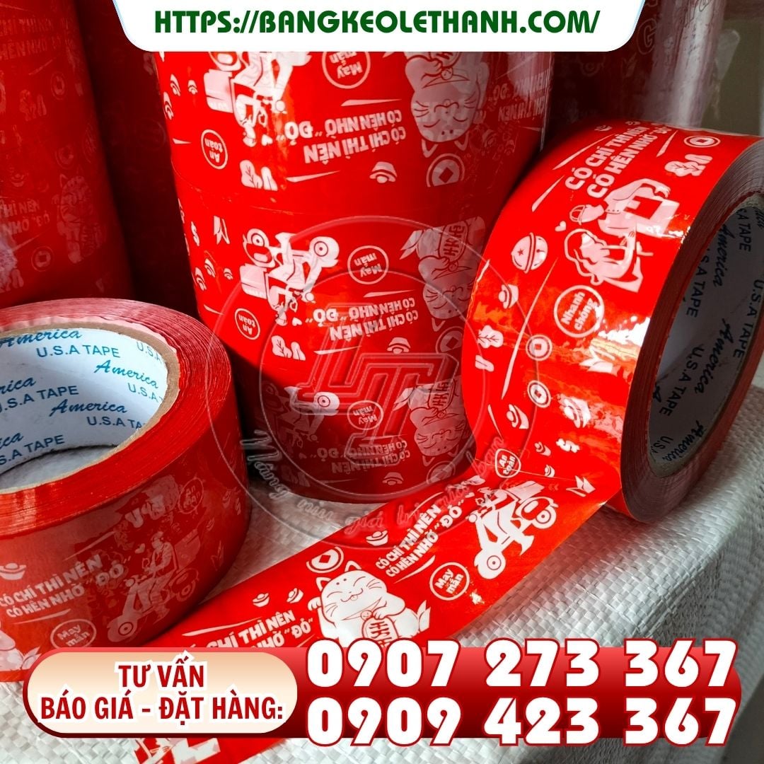 Băng keo in logo, in chữ trên nền màu