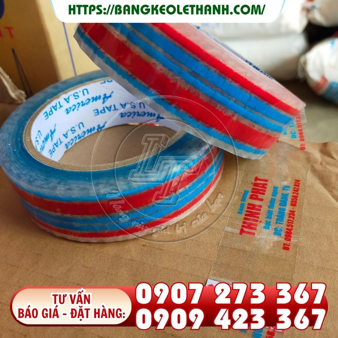Băng keo in logo, in chữ trên nền trong + in 2 màu