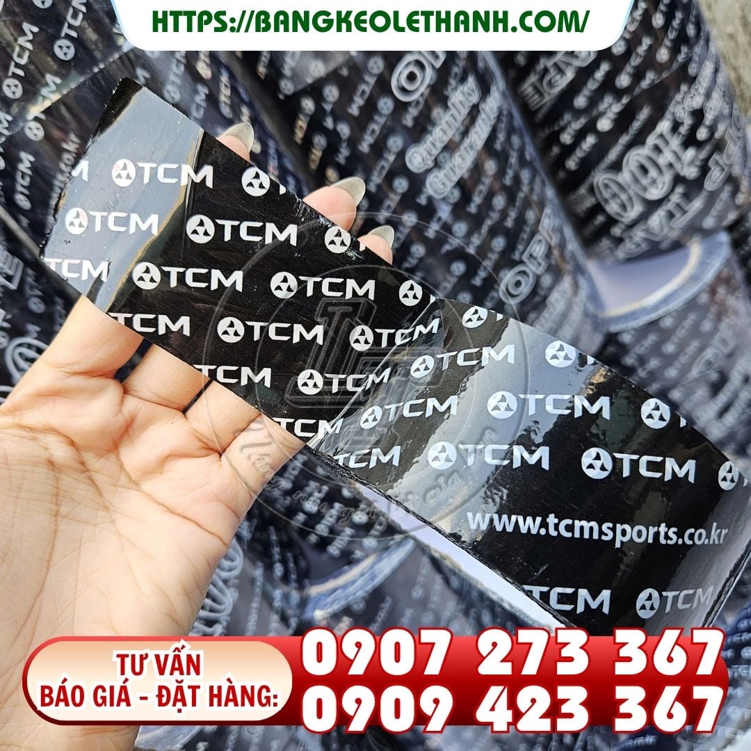 Băng keo in logo, in chữ trên nền màu, in 1 màu