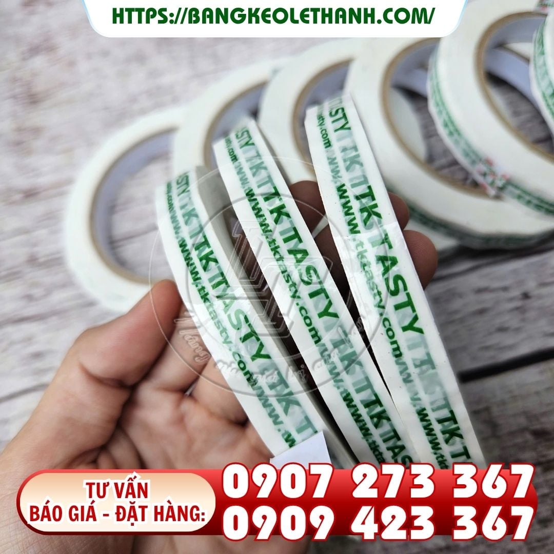 Băng keo in logo, in chữ trên nền màu, in 1 màu