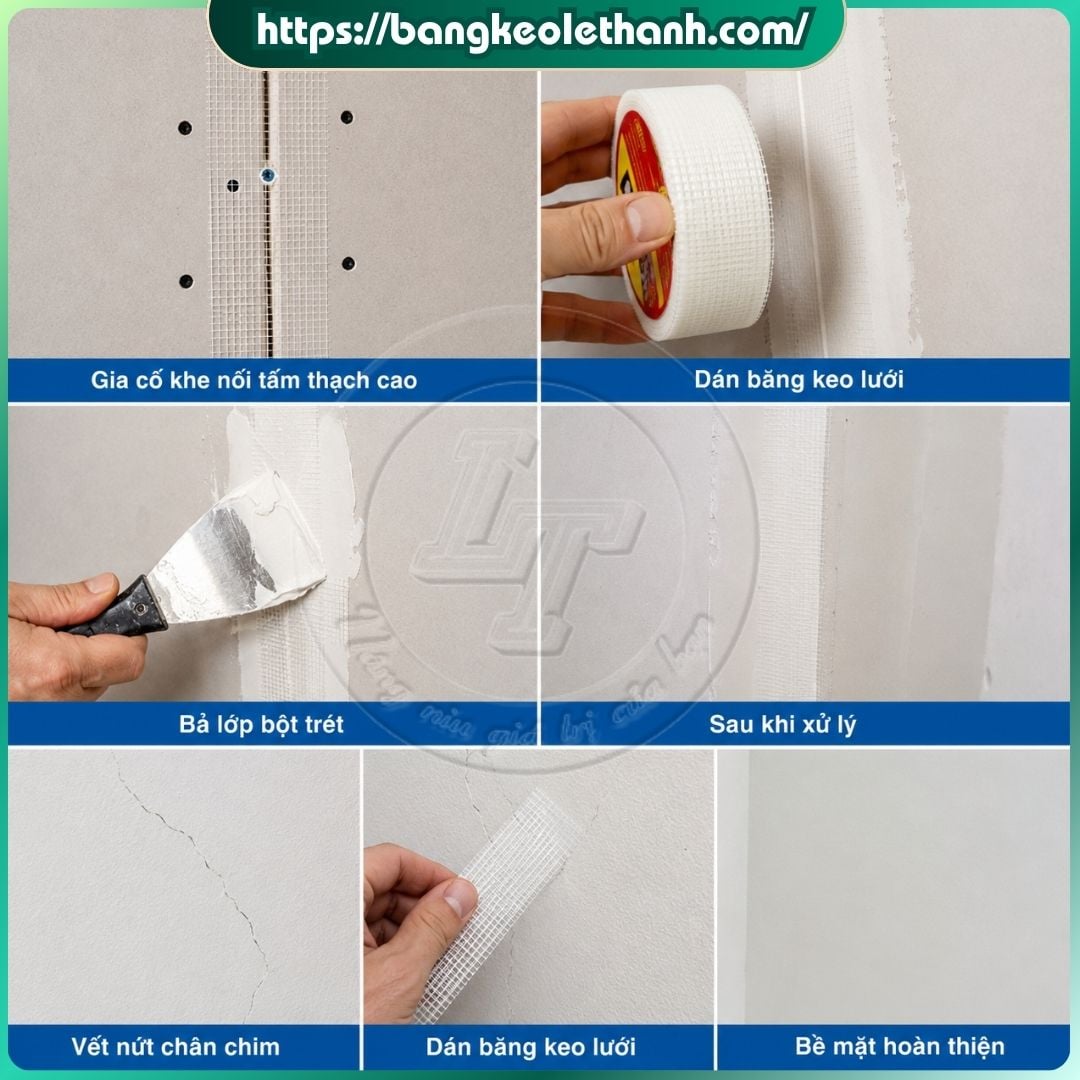 Băng keo lưới giúp giá cố các khe nối giữa tấm thạch cao