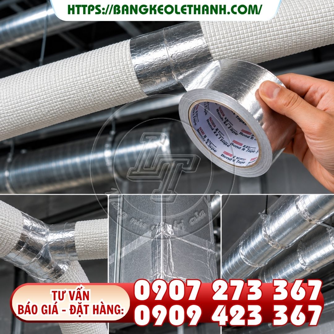 Băng keo nhôm quấn ống điều hoà, ống dẫn gió chống thoát nhiệt