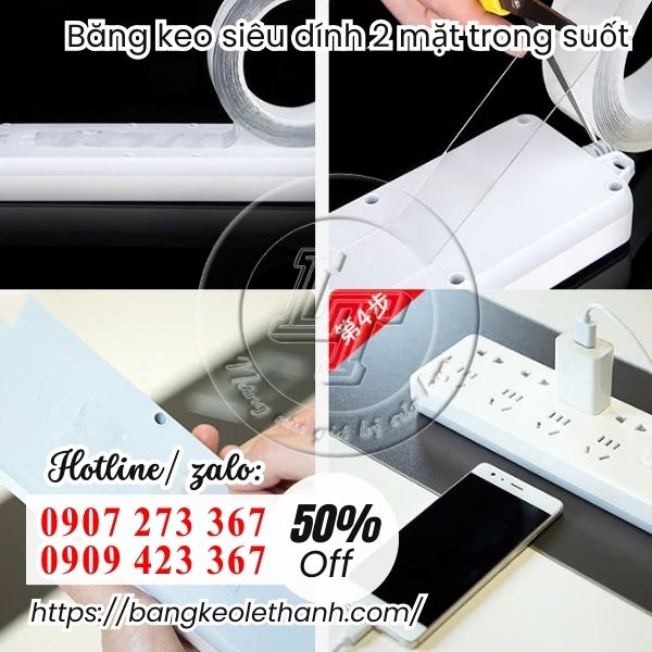 Băng keo siêu dính 2 mặt trong suốt đa năng