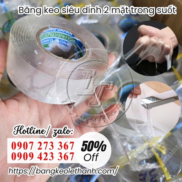 Băng keo siêu dính 2 mặt trong suốt
