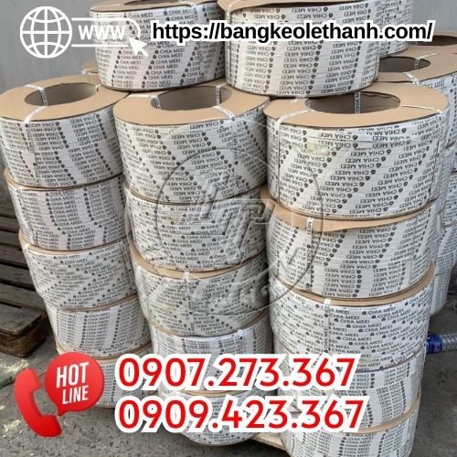 Dây đai nhựa in logo nền trắng sữa