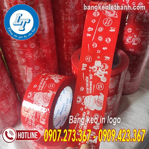 Băng keo in logo nền đỏ