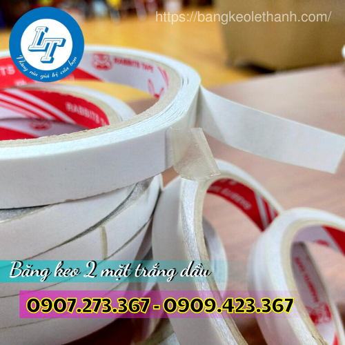 Băng keo 2 mặt trắng dầu dán giấy