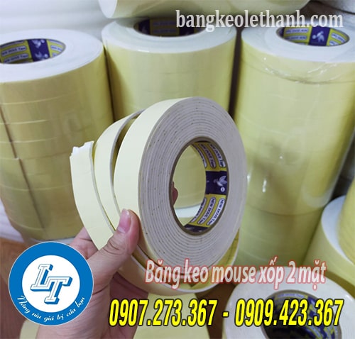 Băng keo mouse xốp 2 mặt vàng trắng