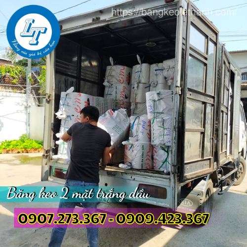 Lên hàng băng keo 2 mặt trắng dầu