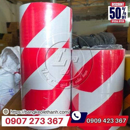 Băng keo dán sàn sọc trắng đỏ