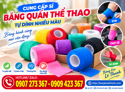 Cung cấp sỉ băng quấn thể thao tự dính nhiều màu