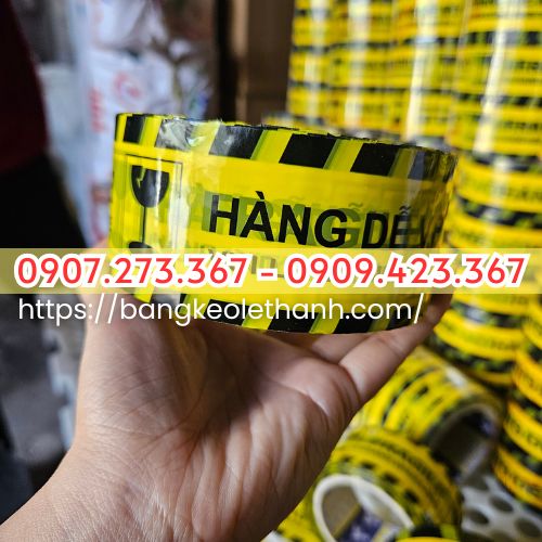 Băng keo in chữ hàng dễ vỡ nền vàng