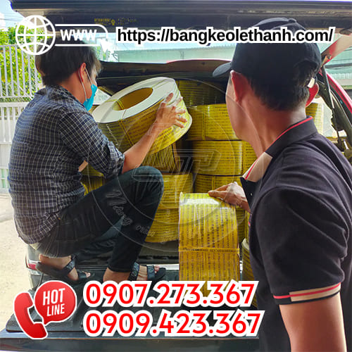 Lên hàng dây đai in logo nẹp thùng cho khách