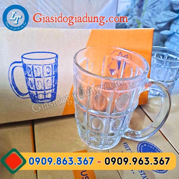 báo giá sỉ rẻ ly thủy tinh uống bia có quai cho đại lý toàn quốc