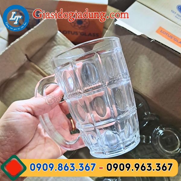 giá sỉ rẻ các loại ly thủy tinh uống bia có quai chất lượng tại kho hcm