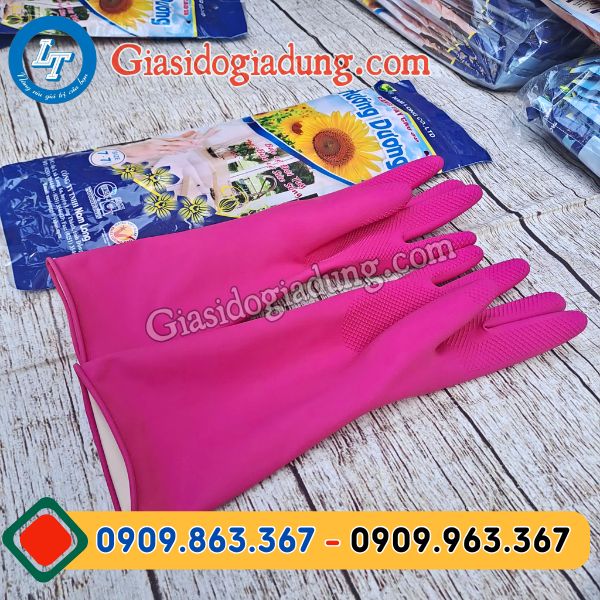 găng tay cao su gia dụng dài màu hông sỉ rẻ giá xưởng