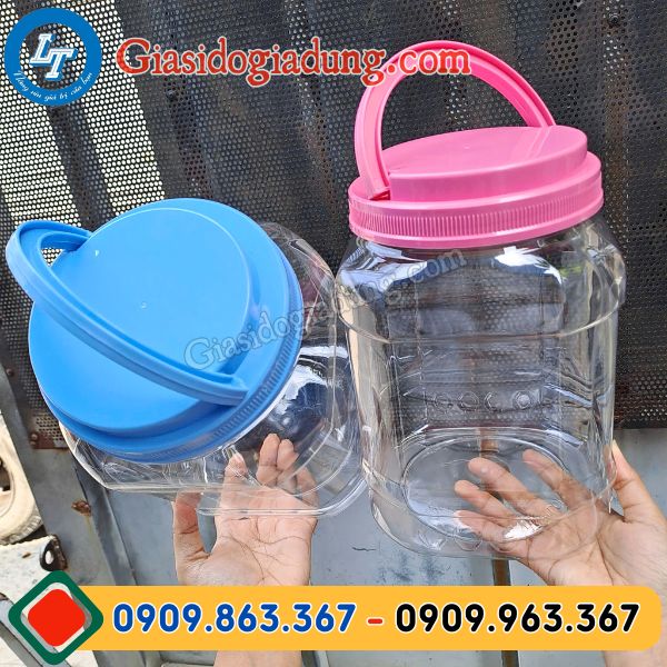 hũ nhựa vuông có nắp quai xách giá sỉ đủ màu