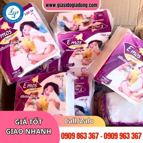 khăn giấy vuông e'mos giá sỉ thùng 30 gói chất lượng cao