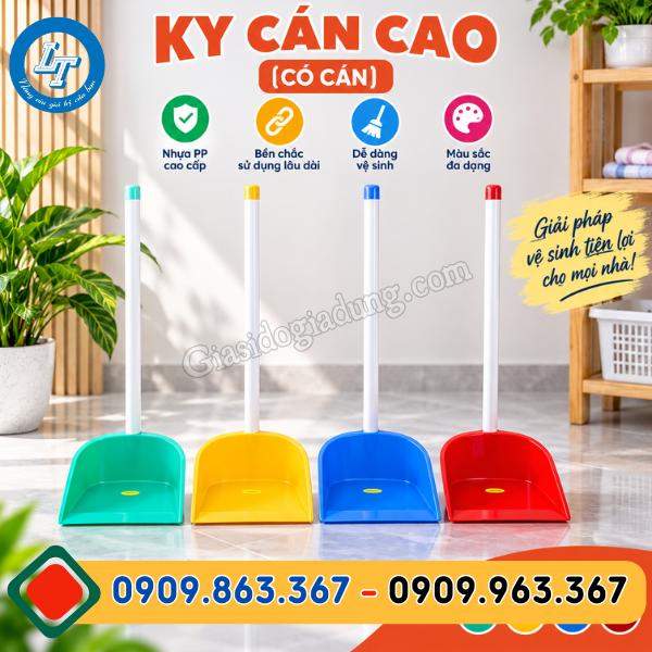 ky hốt rác nhựa cán dài tròn đủ màu giá sỉ hấp dẫn