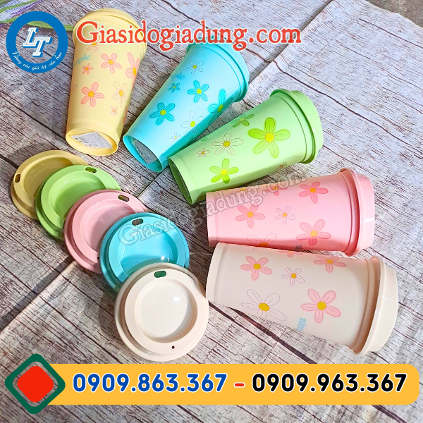 ly nhựa cứng có nắp 500ml họa tiết dễ thương giá sỉ kiện 50 cái