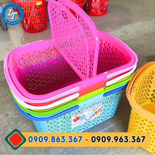 mua sỉ giỏ nhựa có nắp 2 quai xách đủ màu giá rẻ tại tphcm