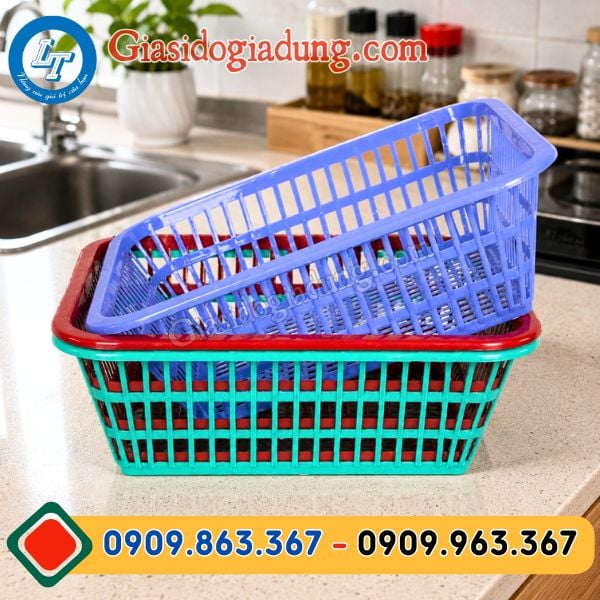 rổ nhựa chữ nhật nan thưa giá rẻ giá sỉ tại nhà máy