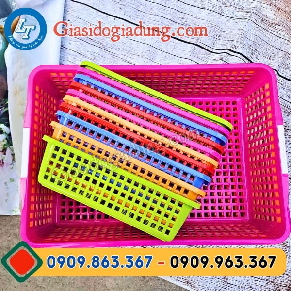 rổ nhựa hàn chữ nhật có tay cầm giá rẻ tại kho