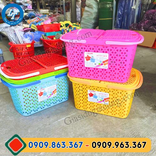 sỉ giá rẻ giỏ nhựa đa năng có nắp 2 quai xách chất lượng nhất tphcm