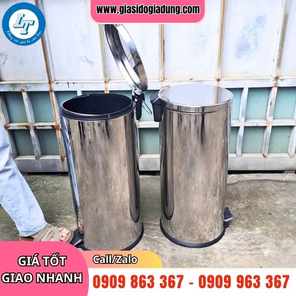 thùng rác inox tròn đạp chân giá sỉ tại nhà máy