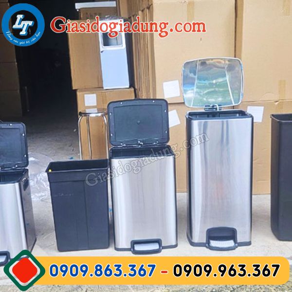 thùng rác inox vuông đạp chân giá sỉ tận nhà máy