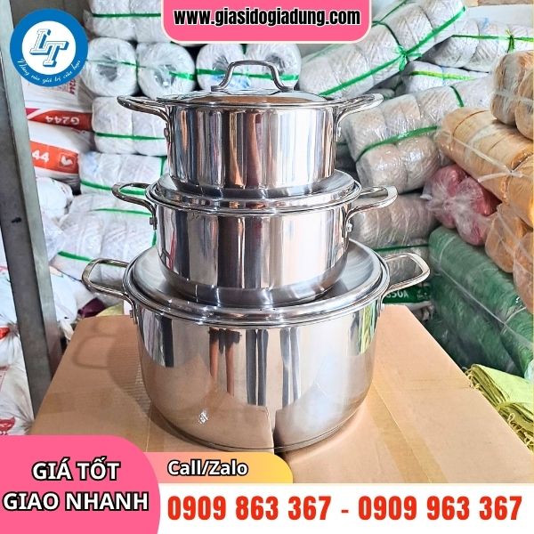 tổng kho bán buôn bộ nồi inox 3 đấy giá sỉ rẻ tận xưởng
