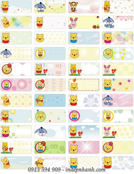 Nhãn vở sticker in hình các chú gấu Pooh Nhãn vở sticker in hình các chú gấu Pooh