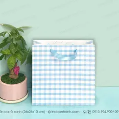 L31- TÚI GIẤY LỚN XANH CARÔ  (26x26x10)