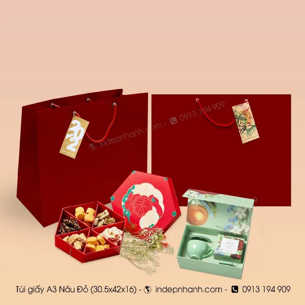 A43- TÚI GIẤY A3 NÂU ĐỎ (30.5x42x16)