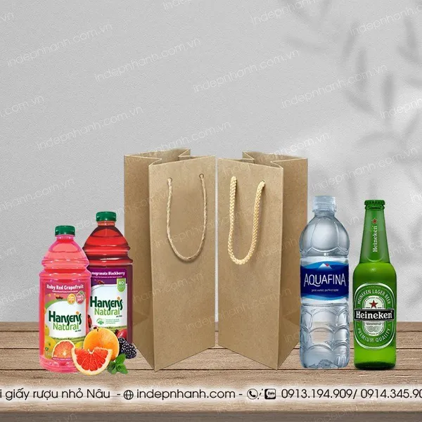 RN01 - TÚI GIẤY RƯỢU NHỎ NÂU (27x9.5x9.5)