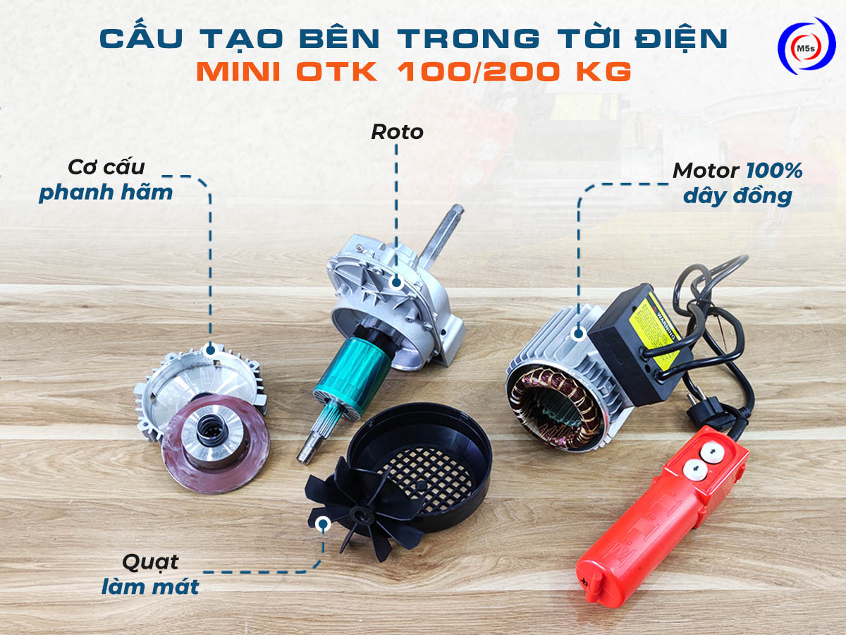 Cấu tạo động cơ tời treo mini 200kg OTK Cấu tạo động cơ tời treo mini 200kg OTK