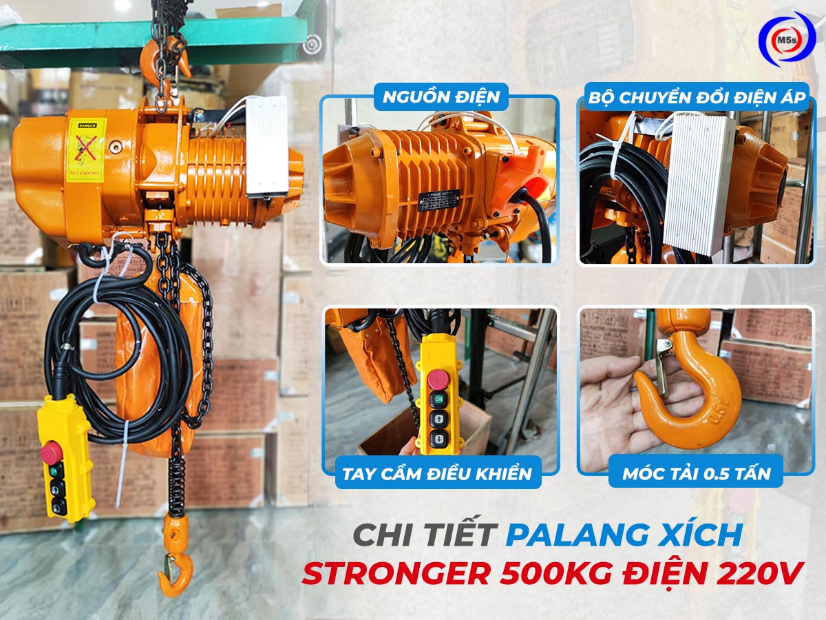 Pa lăng xích điện 500kg 220V Stronger Pa lăng xích điện 500kg 220V Stronger