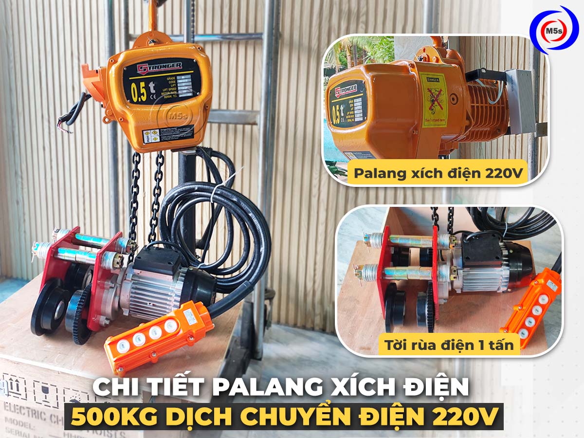 Pa lăng xích điện 500kg dịch chuyển Pa lăng xích điện 500kg dịch chuyển