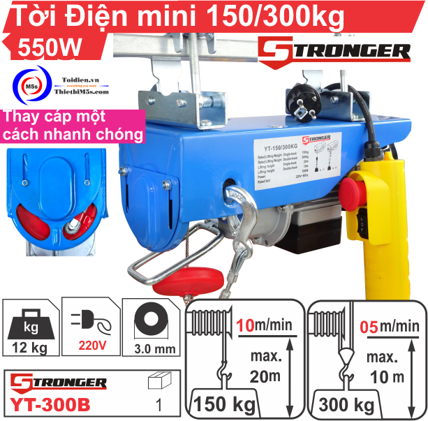 Máy tời điện mini 300kg Stronger So sánh máy tời điện mini 300kg Stronger với máy tời điện mini TOYO