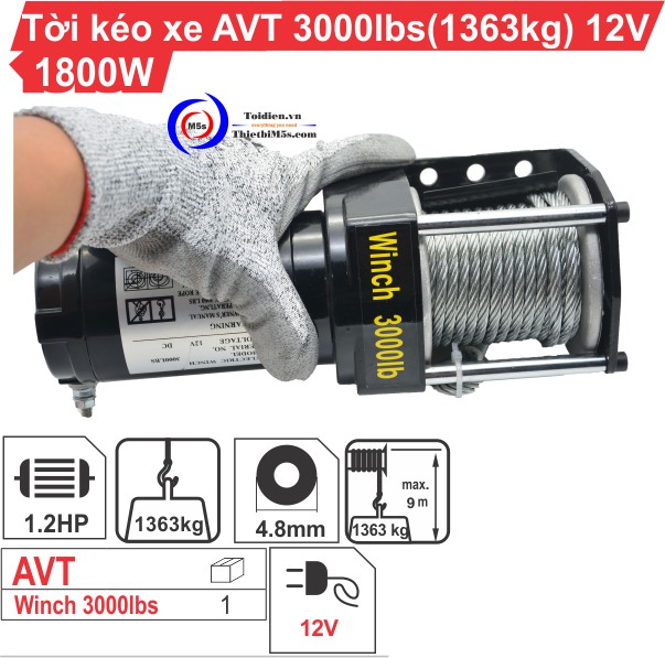 Tời điện kéo xe 12V 3000LBS Tời điện kéo xe 12V 3000LBS