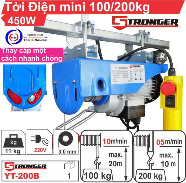 Máy tời điện mini 100/200kg Stronger Giá máy tời nhanh Stronger