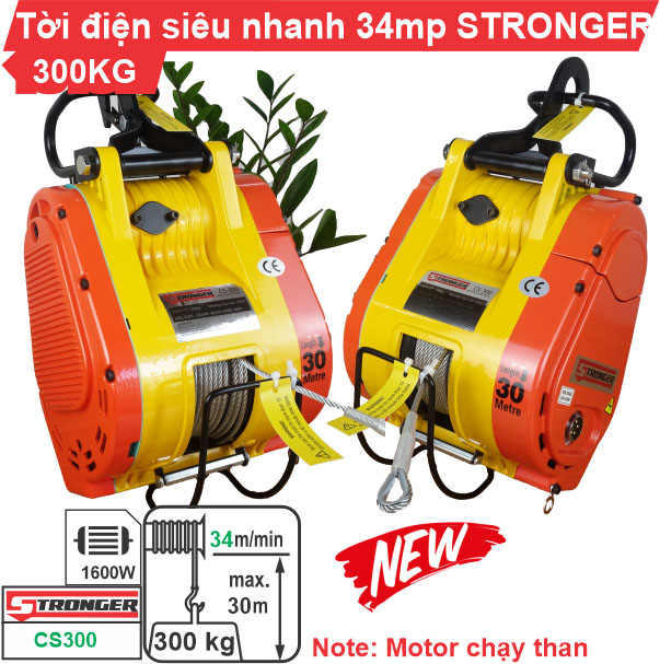 Máy tời điện tốc độ cao 34m/phút Stronger 300kg Máy tời điện tốc độ cao 34m/phút Stronger 300kg